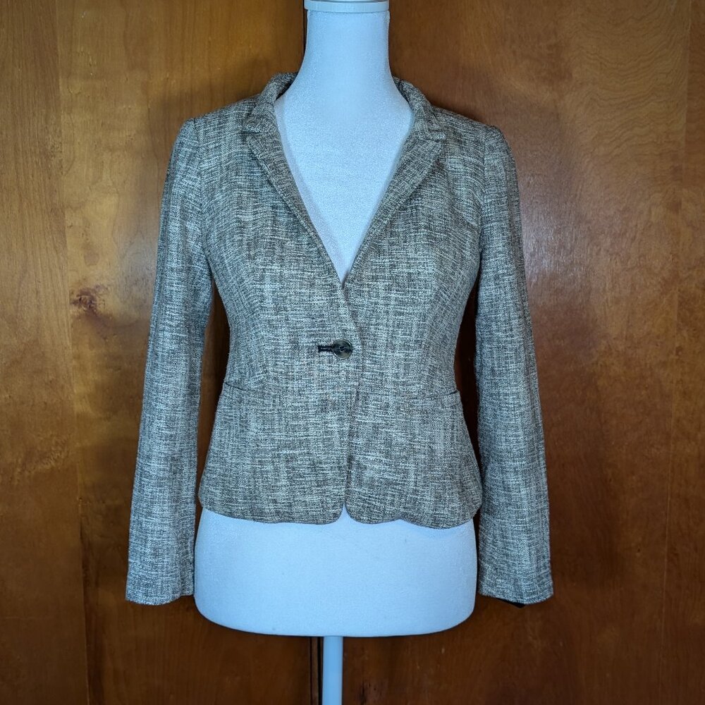 Ann Taylor Loft Petite Tan Tweed Patterned Blazer